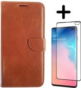 Fooniq Boek Hoesje Bruin + Screenprotector - Geschikt Voor Samsung Galaxy S10 Plus
