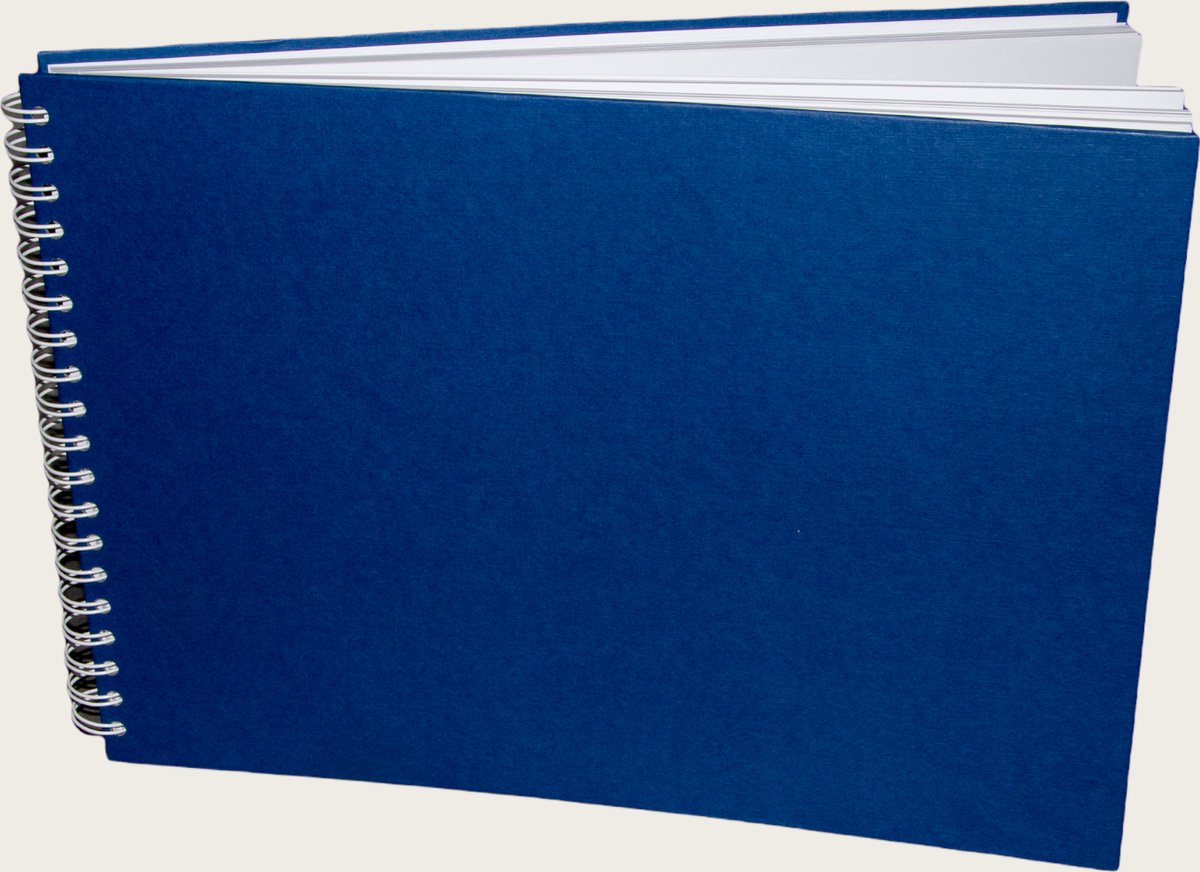 Luxe Schetsboek Tekenblok - 25 x 35 cm - 140grams wit papier - Blauw omslag - Ringband