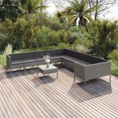 11-delige Loungeset met kussens poly rattan grijs