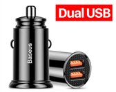 BASEUS - Autolader - Snellader - 30W - Dual USB-A - Voor iPhone, Samsung en Android Toestellen