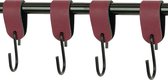 4x Leren S-haak hangers - Handles and more® | BORDO - maat M (Leren S-haken - S haken - handdoekkaakje - kapstokhaak - ophanghaken)