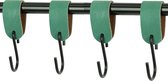 4x Leren S-haak hangers  - Handles and more® | ZEEGROEN - maat M (Leren S-haken - S haken - handdoekkaakje - kapstokhaak - ophanghaken)