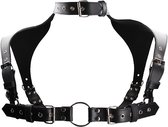 Men Harness with Neck Collar- Premium Leather - Black - Maat One Size - Bondage Toys