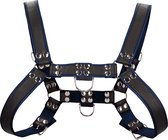 Chest Bulldog Harness - Premium Leather - Black/Blue - S/M - Maat S/M - Bondage Toys