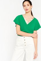 LOLALIZA T-shirt met V-hals - Groen - Maat M