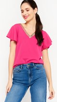 LOLALIZA T-shirt met V-hals - Fuchsia - Maat XXL