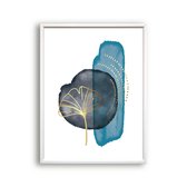 Schilderij  Kunst Gouden lijnen lotus met druppels waterverf -Blauw Abstract / Abstract / 40x30cm