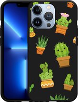 Geschikt voor Apple iPhone 13 Pro Hoesje Zwart Happy Cactus - Designed by Cazy