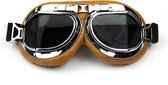 CRG Creme Pilotenbril - Retro Motorbril - Motorbril Heren - Donker Glas