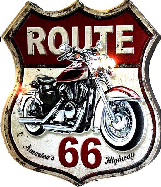 Clayre & Eef Plaque de texte 30x35 cm Noir Fer Moteur Route 66 Plaque murale
