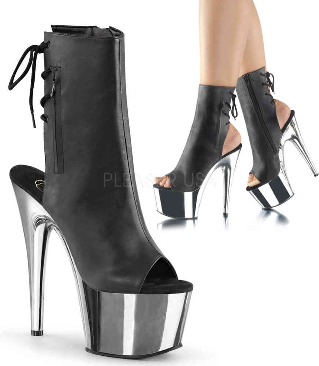 Pleaser Plateau Laarzen Paaldans schoenen 42 Shoes ADORE 1018 Paaldans schoenen Zwart Chroomkleurig