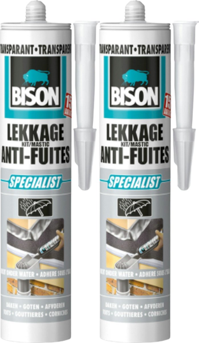 Bison lekkagekit - elastische afdichtingskit - waterdicht - transparant - 2 x 300 ml