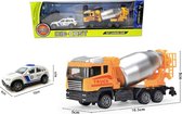 Mixer vrachtwagen + politieauto speelgoed set - Die Cast voertuigen Gift pack 2 stuks - pull-back drive