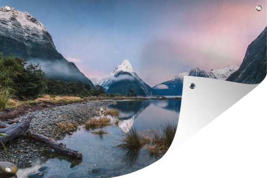 Tuinposter Zonsopgang in Nationaal park Fiordland in Oceanië - 130x80 cm - Wanddecoratie Buiten - Tuinposter - Tuindoek - Schuttingposter - Tuinschilderij