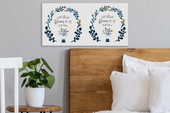 Tableau sur toile Proverbes - Citations - Chaque fleur fleurit en son temps - 40x20 cm - Décoration murale