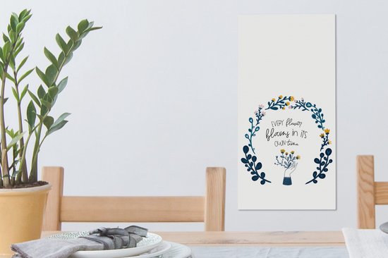 Peinture sur toile avec citations et proverbes - Chaque fleur fleurit en son temps - 20x40 cm - Décoration murale