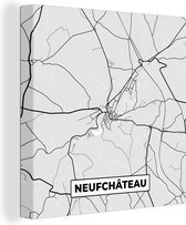 Canvas Schilderij Stadskaart – Plattegrond – België – Zwart Wit – Neufchâteau – Kaart - 90x90 cm - Wanddecoratie