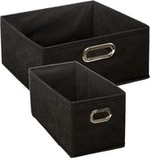 Set van 2x stuks opbergmanden/kastmanden 7 en 14 liter zwart van linnen 31 cm - Opbergboxen - Vakkenkast manden