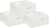 Set van 3x stuks opbergmand/kastmand 14 liter wit van hout 31 x 31 x 15 cm - Opbergboxen - Vakkenkast manden