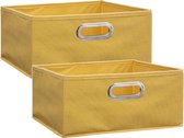 Set van 4x stuks opbergmand/kastmand 14 liter geel linnen 31 x 31 x 15 cm - Opbergboxen - Vakkenkast manden