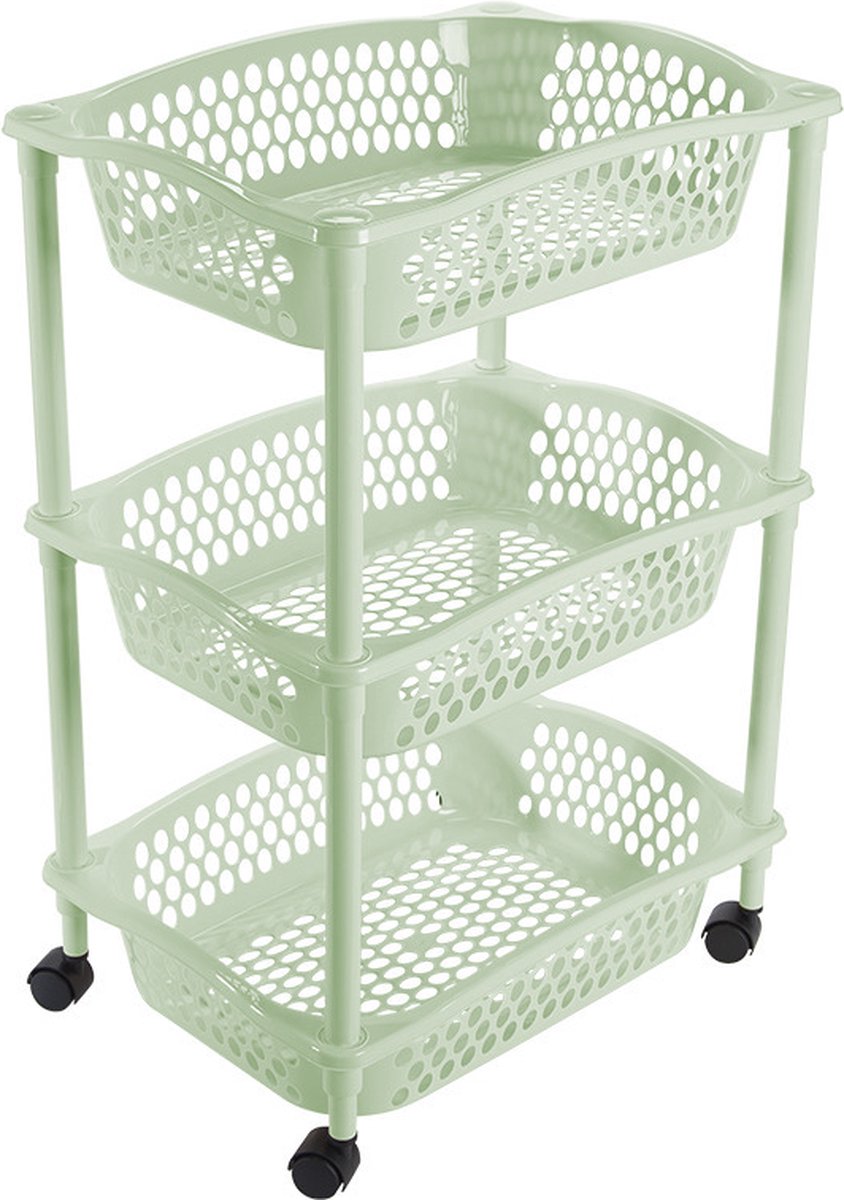 Keuken/kamer opberg trolleys/roltafels met 3 manden 62 x 41 cm mintgroen - Etagewagentje met opbergkratten