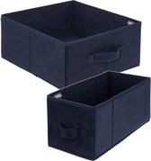 Set van 2x stuks opbergmanden/kastmanden 7 en 14 liter donkerblauw van polyester 31 cm - Opbergboxen - Vakkenkast manden