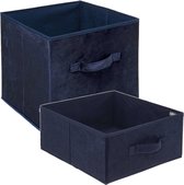 Set van 2x stuks opbergmanden/kastmanden 14 en 29 liter donkerblauw van polyester 31 cm - Opbergboxen - Vakkenkast manden