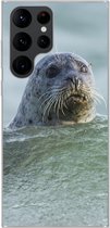 Geschikt voor Samsung Galaxy S22 Ultra hoesje - Noordzee - Zeehond - Water - Siliconen Telefoonhoesje