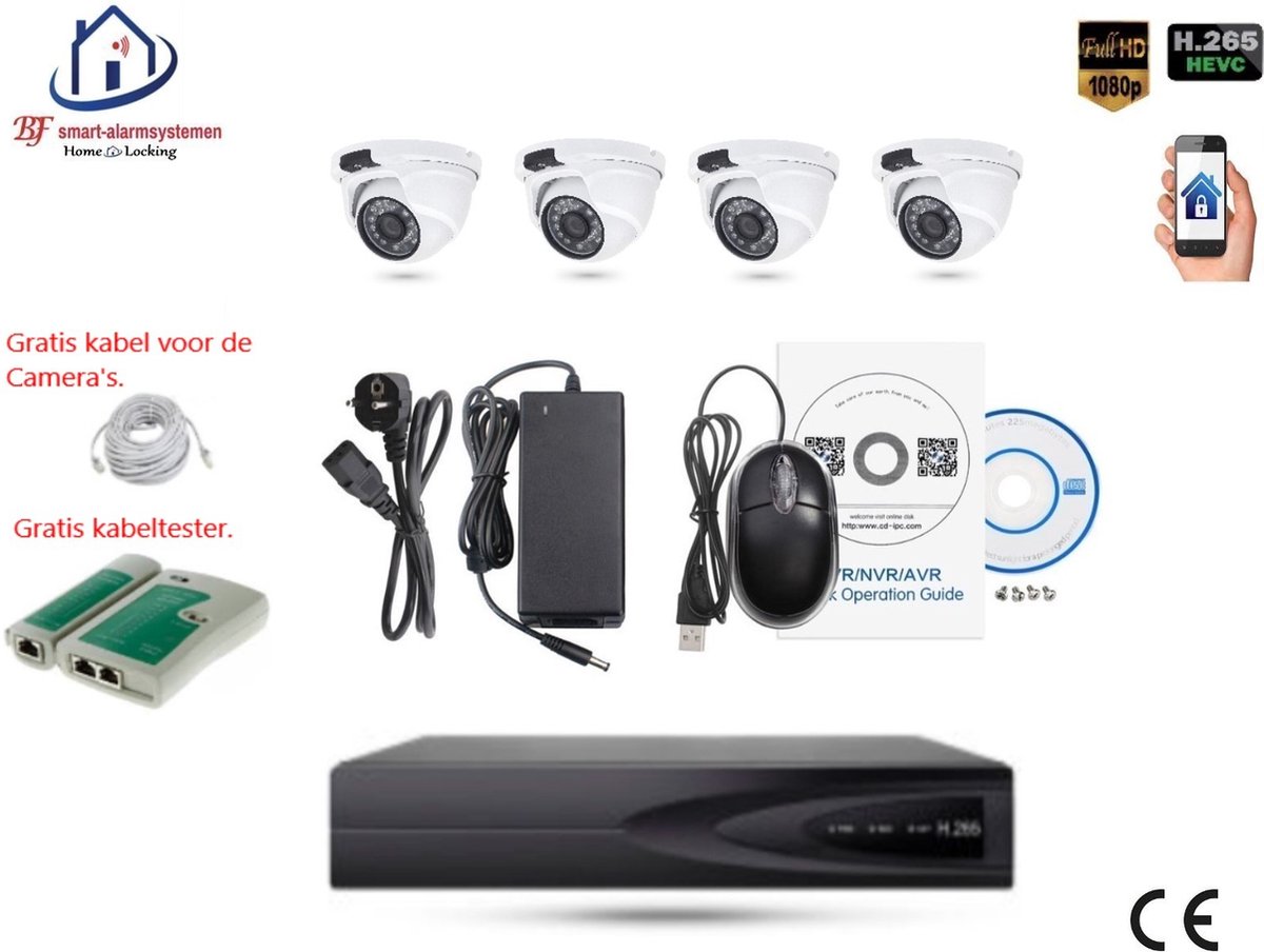 Home-Locking camerasysteem met bewegingsdetectie en NVR 5.0MP H265 POE met 4 camera's 3.0MP CS-4-1480