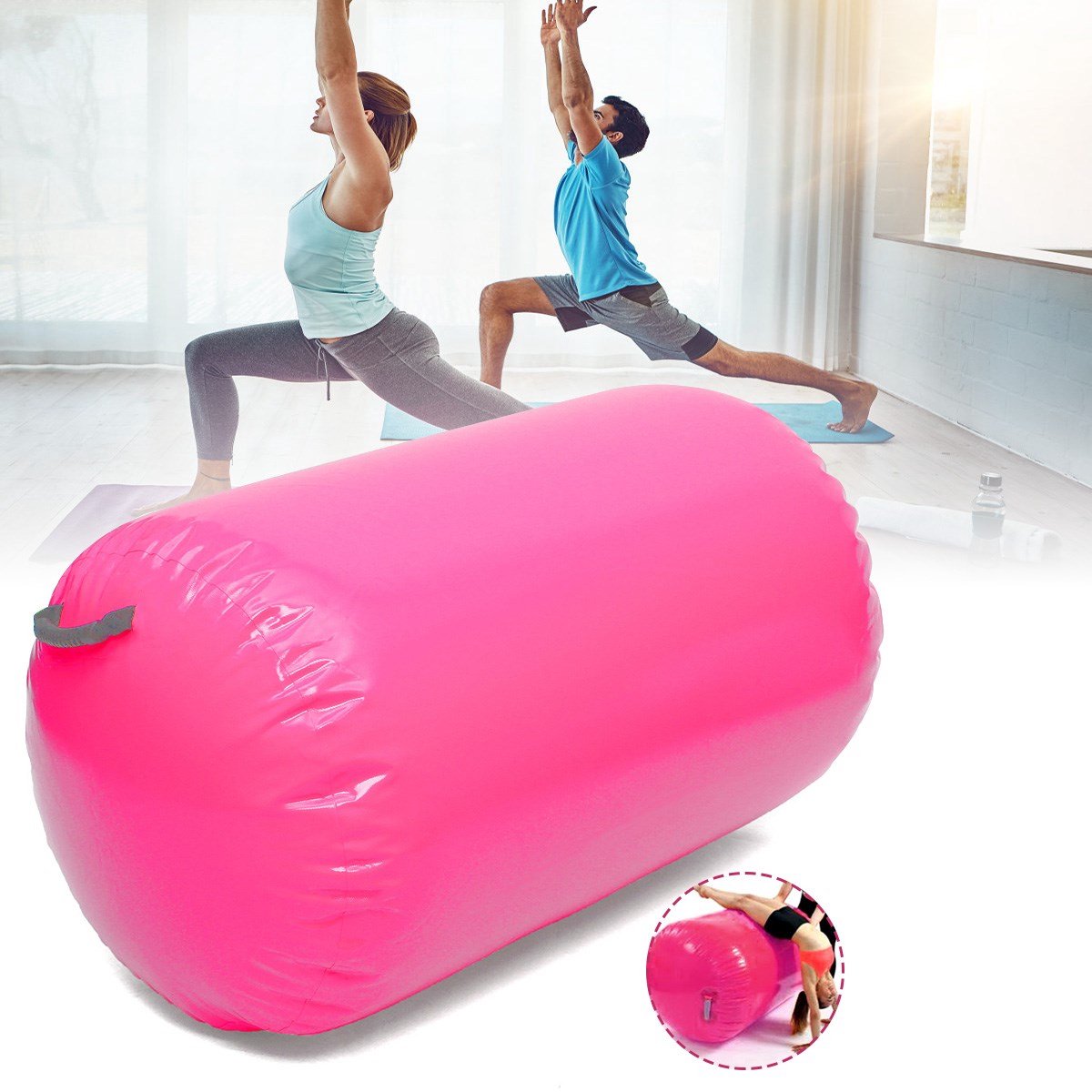 Kesser® Opblaasbare Airtrack Airrol, gymnastiekrol van 120 x 75 cm, inclusief draagtas en elektrische luchtpomp, rol voor fitness en training, yoga