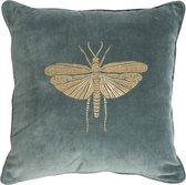 Mistral Home Sierkussen - 45x45 cm - Katoen - met rits en binnenkussen - Dragonfly, geborduurd goud - Groen, goud