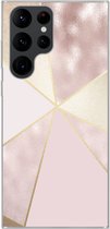 Geschikt voor Samsung Galaxy S22 Ultra hoesje - Marmer print - Roze - Goud - Chic - Siliconen Telefoonhoesje