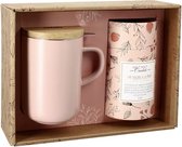 Instant candide - thee gift cadeau set - grote mok (tisanière) - roestvrijstalen filter - doos met perzik Oolong thee