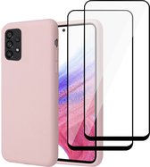 Samsung A53 5G  Hoesje + 2x Samsung A53 5G Screenprotector – Full Screen Tempered Glass - Liquid Back Case Cover Rose