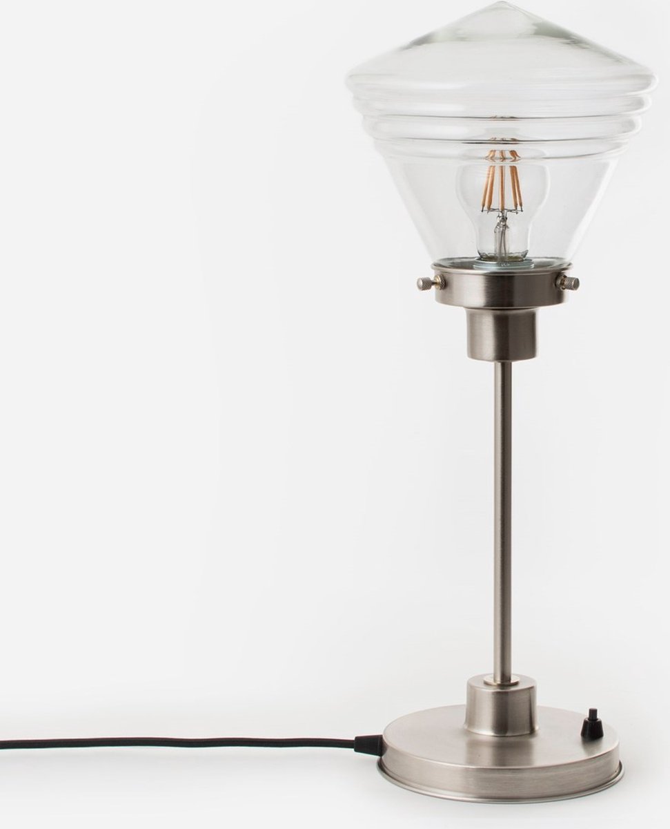 Art Deco Trade - Slanke Tafellamp Luxe School Small Helder 20's Matnikkel
