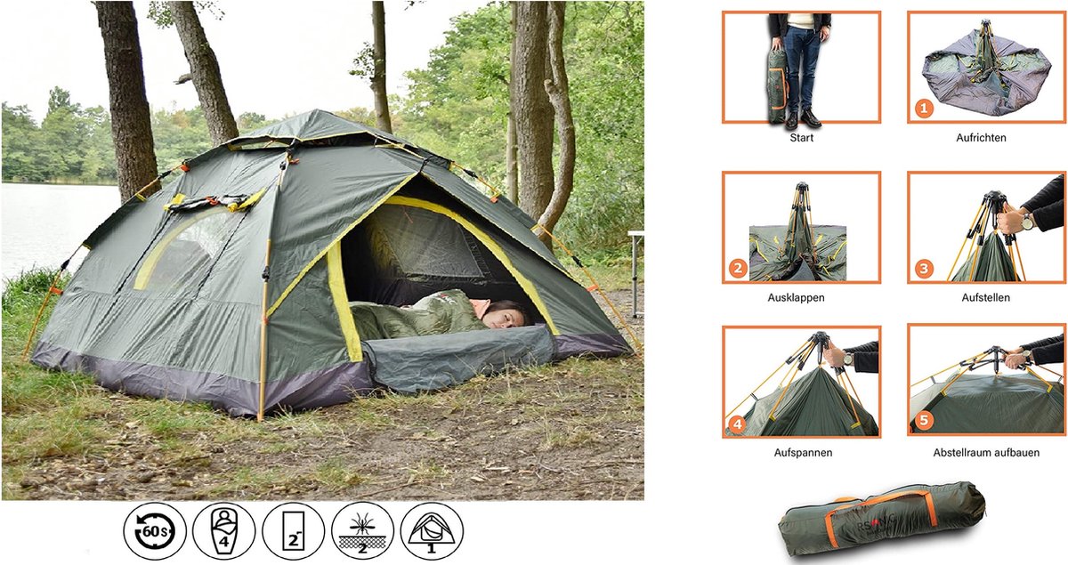 QUICKUP Lichtgewicht tent - Pop-up tenten voor 2-3 Persoons - Quick-up-functie - PU-gecoat ( waterdicht )- UV-bescherming - Camping tent - Met draagtas - Perfect voor kamperen, Festivals en feestdagen