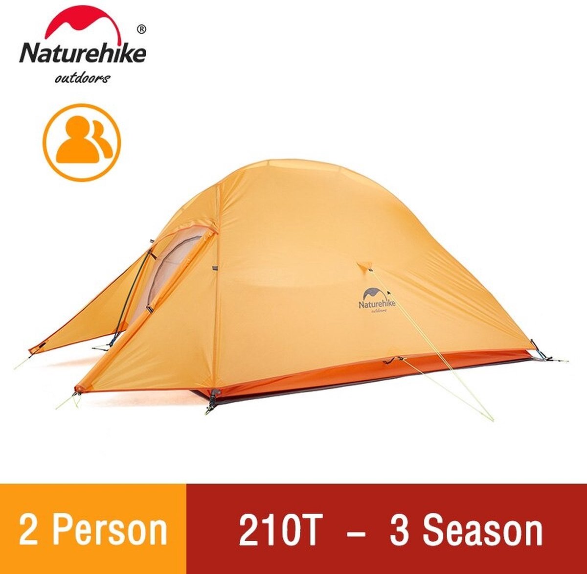 Naturehike - Cloud Up Tent - 100% Waterdicht - Lichtgewicht - Kamperen - 2 Persoon - Oranje