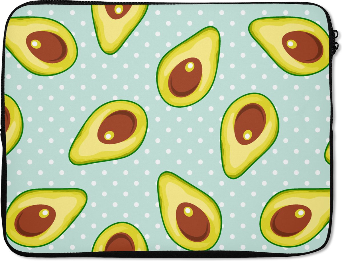 Laptophoes 15.6 inch - Avocado - Patronen - Stippen - Laptop sleeve - Binnenmaat 37x26 cm - Zwarte achterkant