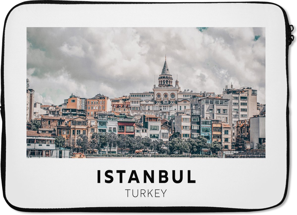 Laptophoes 13 inch - Istanbul - Turkije - Architectuur - Laptop sleeve - Binnenmaat 32x22,5 cm - Zwarte achterkant