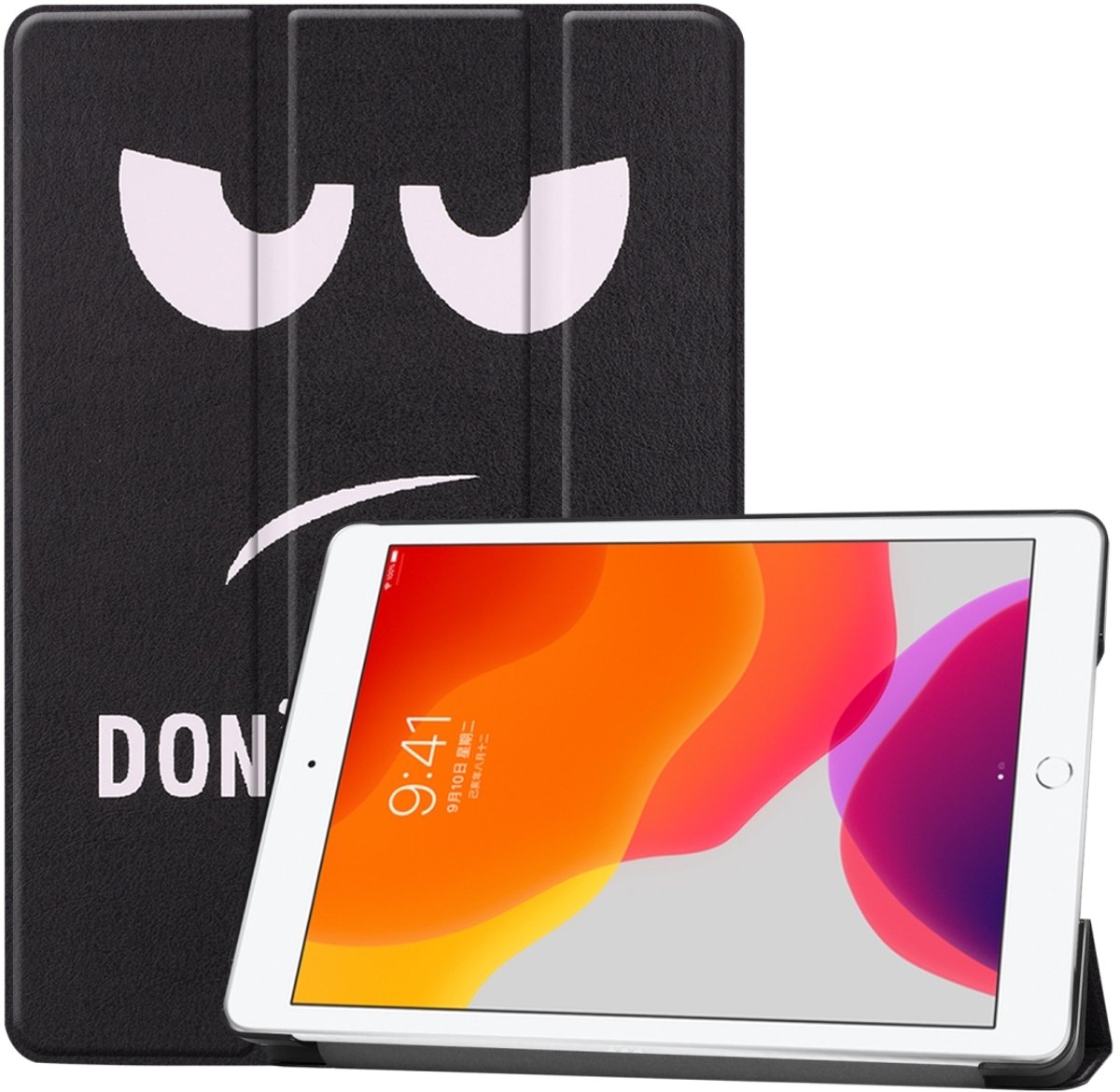 Mobigear Tablethoes geschikt voor Apple iPad 9 (2021) Hoes | Mobigear Tri-Fold Bookcase - Do Not Touch | Zwart