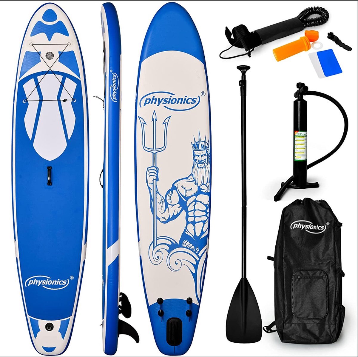 Physionics Stand Up SUP Board - Paddle Board - Opblaasbaar - Blauw Poseidon - Complete Set - 366cm