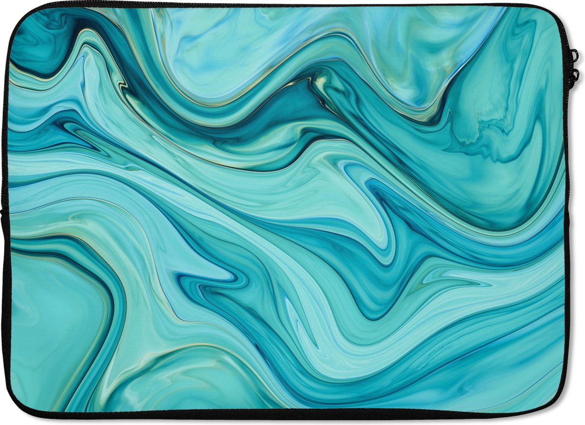 Laptophoes 13 inch - Turquoise olie - Laptop sleeve - Binnenmaat 32x22,5 cm - Zwarte achterkant