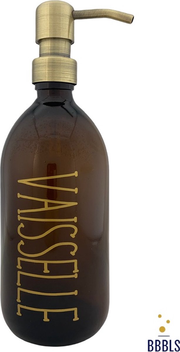 BBBLS® Design Dispenser "Vaisselle" | Bruin Kunststof | 500ml | RVS / Metaal Pomp Goud | Zeeppomp | Zeepdispenser | Zeephouder