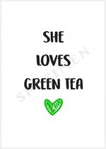 Wenskaart A6 (10.5x14.8cm) enkele thee kaarten she loves green tea - 50 stuks | wenskaarten groothandel | excl. envelop