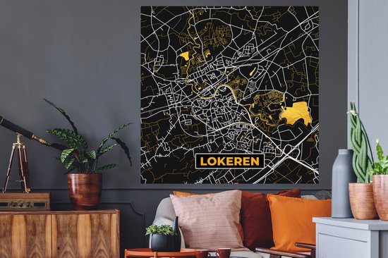 Stickers Stickers muraux - Or - Lokeren - Carte - Carte - Plan de la ville - 120x120 cm - Feuille adhésive XXL