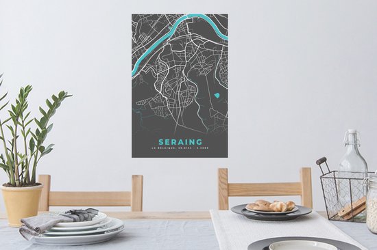 Stickers muraux - Plan de la ville - Grijs - Carte - Seraing - België - Carte - 40x60 cm - Feuille adhésive