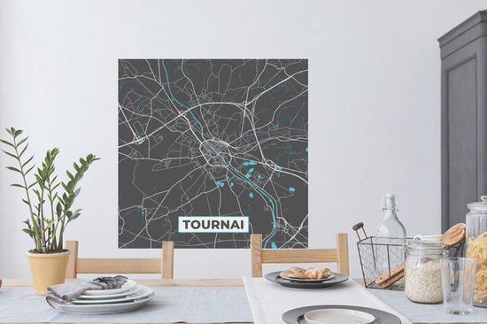 Stickers muraux - Plan de la ville - Grijs - Carte - Tournai - België - Carte - 100x100 cm - Feuille adhésive XXL