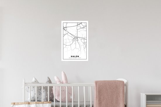 Muurstickers - Sticker Folie - Zwart Wit – België – Plattegrond – Stadskaart – Kaart – Halen - 20x30 cm - Plakfolie - Muurstickers Kinderkamer - Zelfklevend Behang - Zelfklevend behangpapier - Stickerfolie