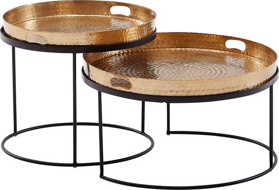 WOHNLING table basse set de 2 table plateau en métal or table basse ronde  moderne | bol