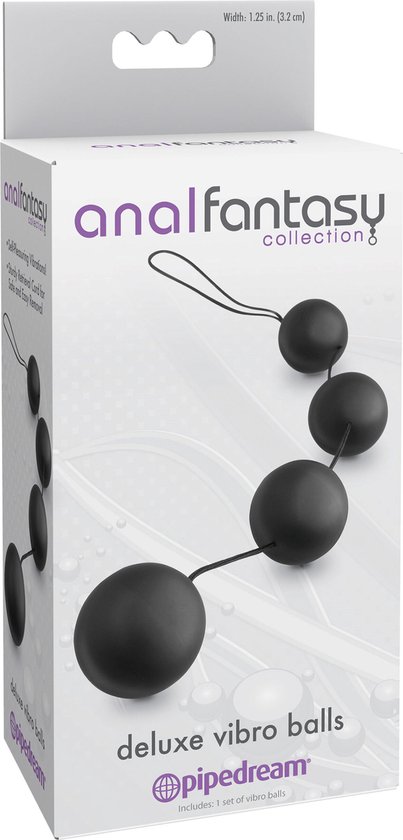 Verpakking van luxe vibratieballen, zwart, met touwtje. Anal Fantasy Collection.